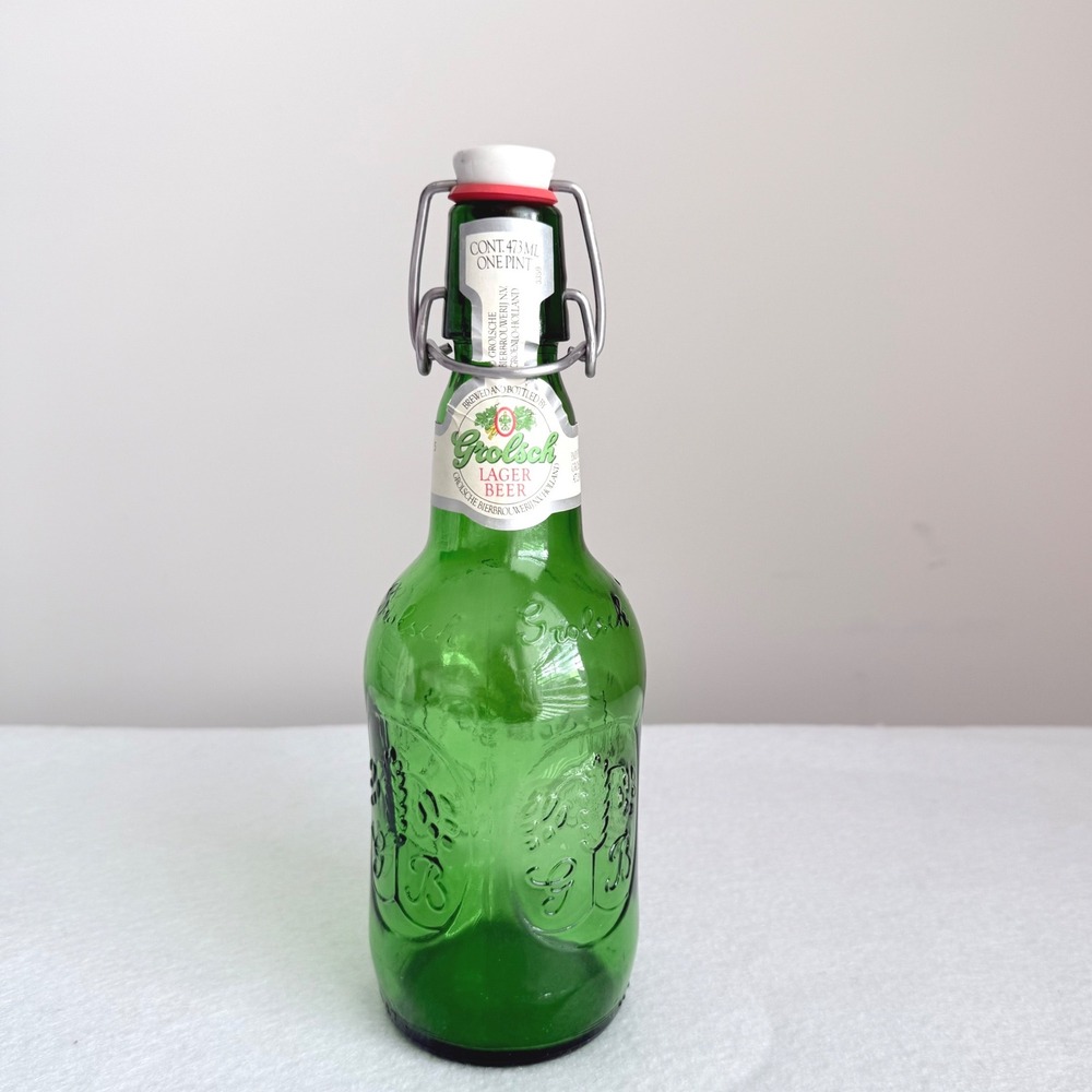 Grolsch Beer Bottle Green Glass 473ml One Pint Excellent Swing Top Embossed Logo